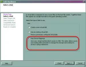 RDM Option img23082010 2 300x234 Attacher la LUN dun SAN dans la machine virtuelle dun ESX