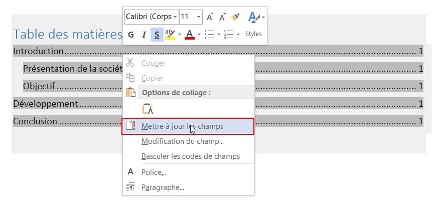 Problème Mise à Jour Table Des Matières Word