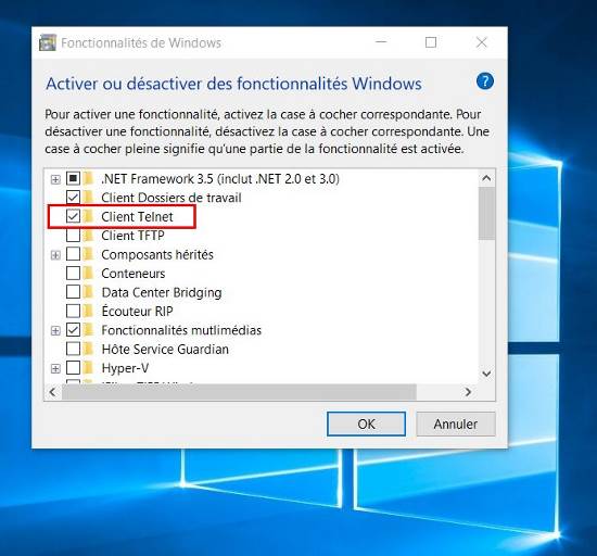 Activer Telnet dans Windows 10