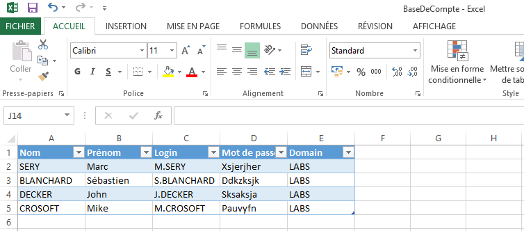 Création d'un référentiel pour le publipostage