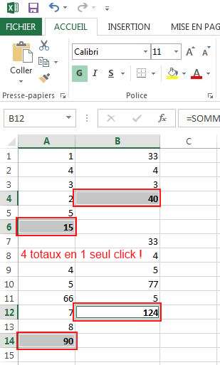 Réaliser des totaux de plusieurs plages de données simultanément dans Excel