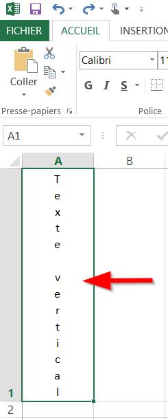 Ecrire du texte vertical dans une cellule Excel 2013
