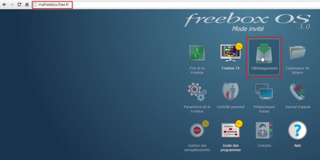 Interface Freebox OS - Téléchargements