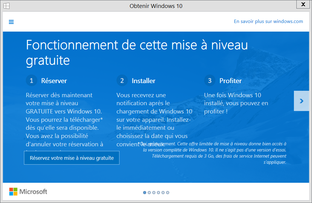 Fenêtre Obtenir Windows 10