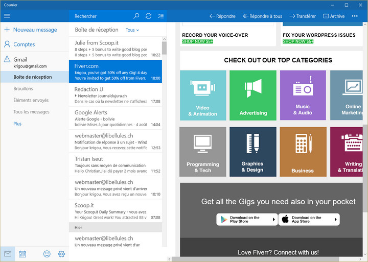 application courrier windows 10 gmail
