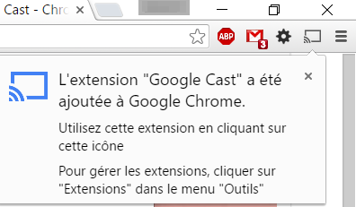 Extension Google Cast installée