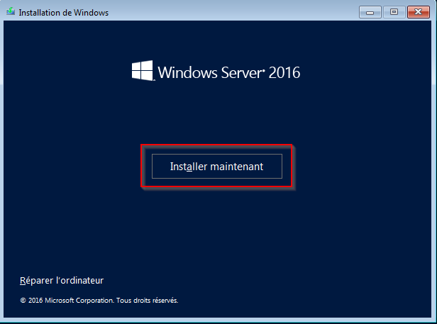 Installation Windows Server 2016
