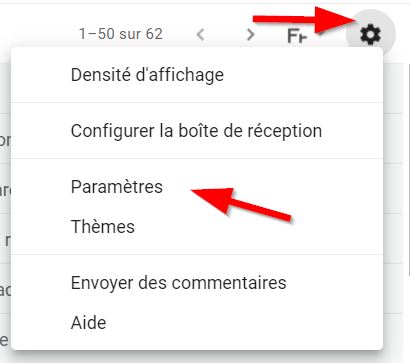 Accès au paramètres de Gmail 