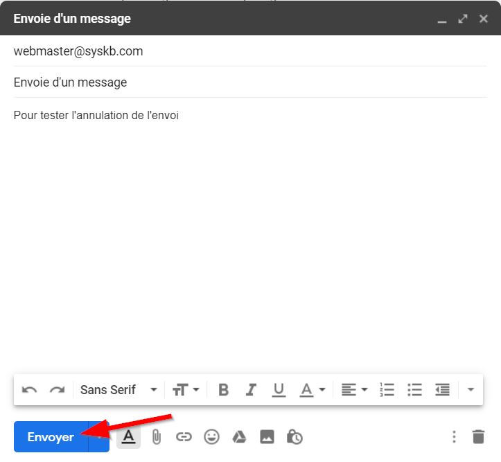 message dans boite d'envoi gmail