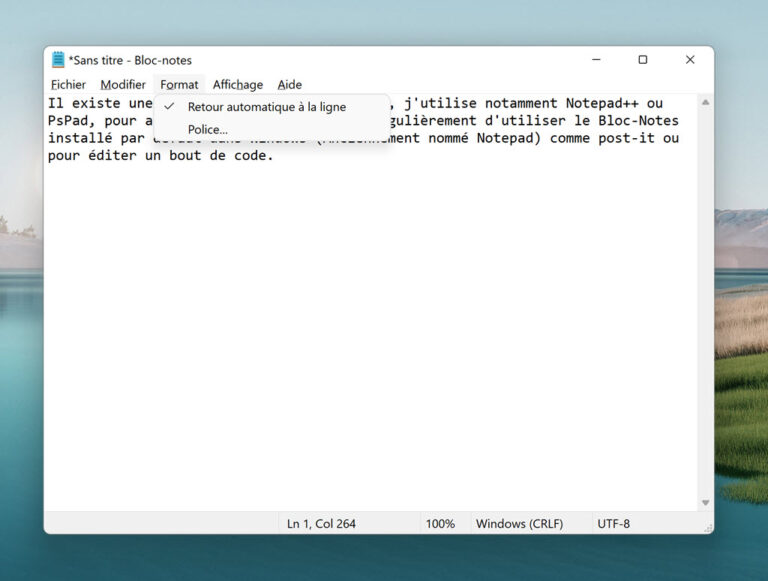 Activer le retour à la ligne automatique dans le Bloc-Notes Windows ...