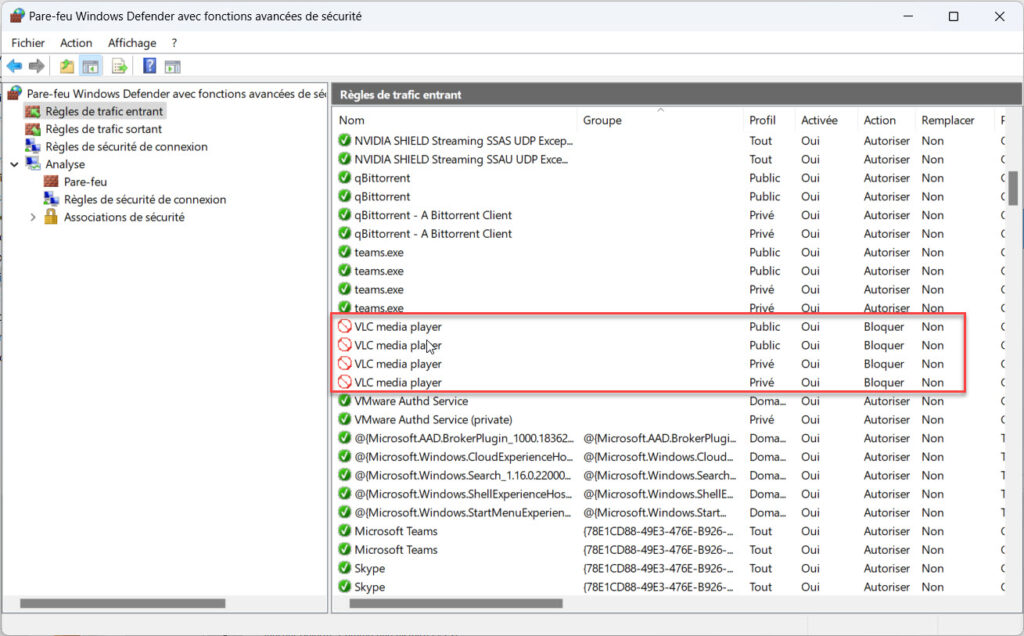 Autoriser VLC dans le Pare-feu de Windows