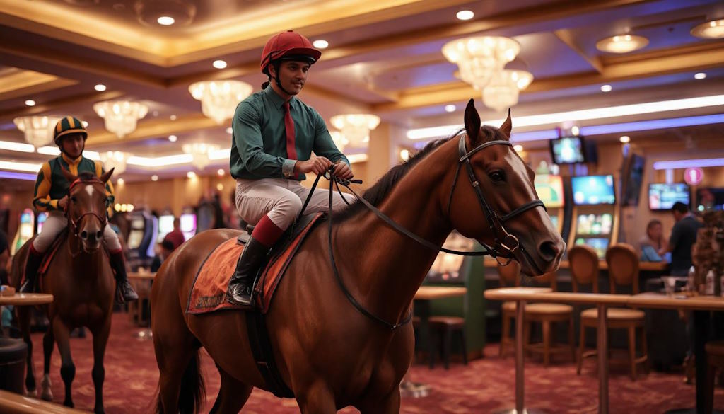 Un cheval de course au milieu d'un casino