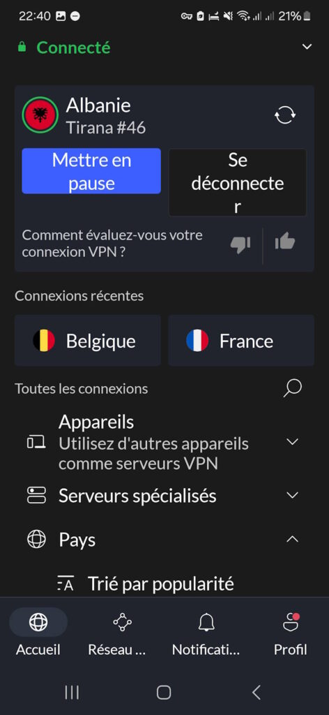 Connexion du VPN en Albanie