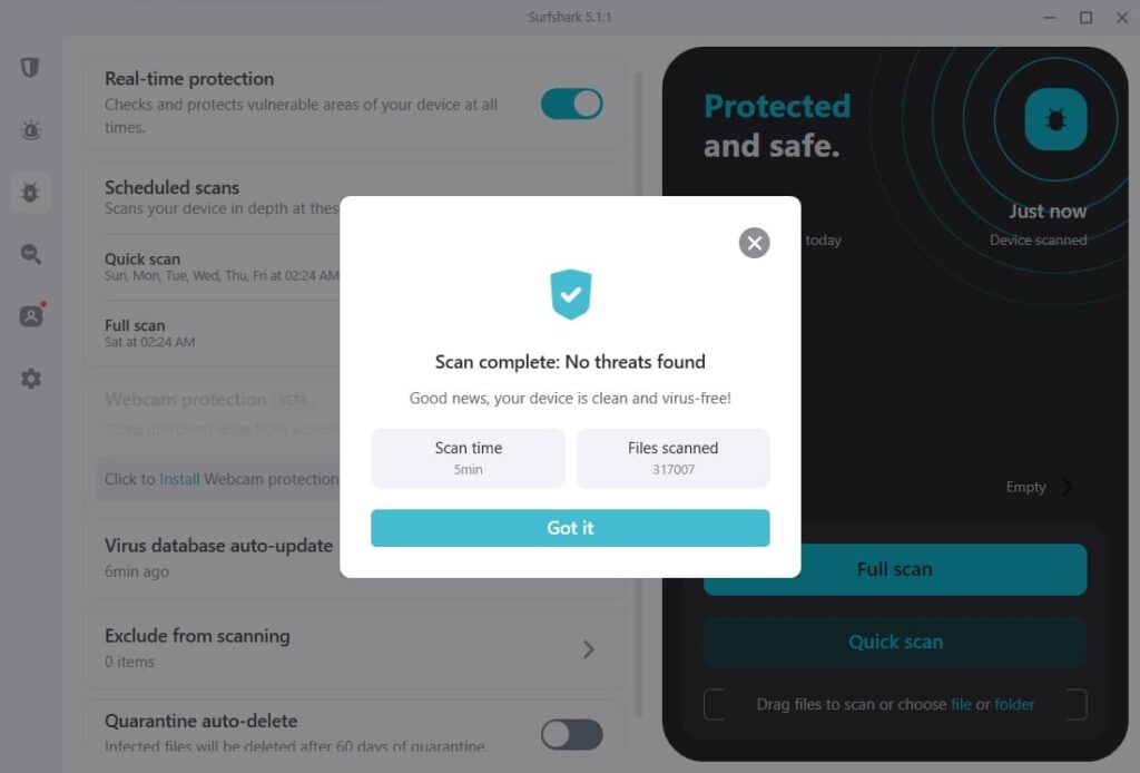 L'antivirus de Surfshark VPN