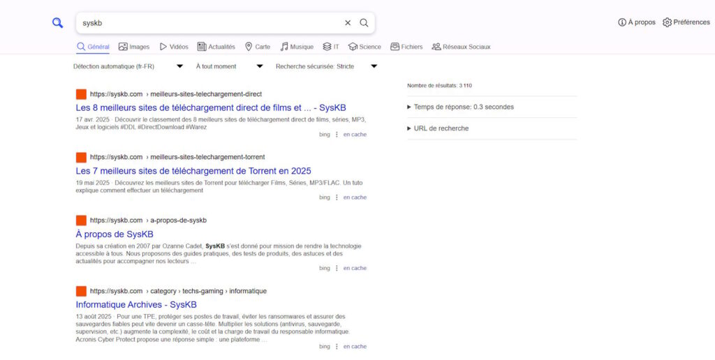 Interface de SearXNG