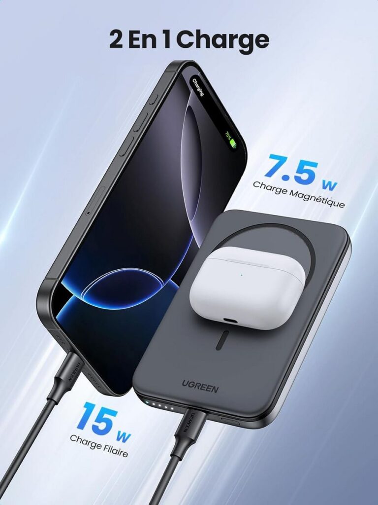 La recharge sans fil monte à 15W, ce qui est dans la bonne moyenne pour ce type de batterie