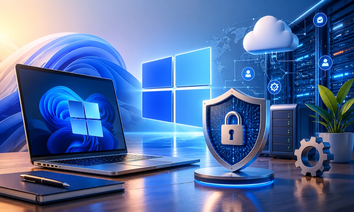 Un ordinateur sous Windows sur un bureau