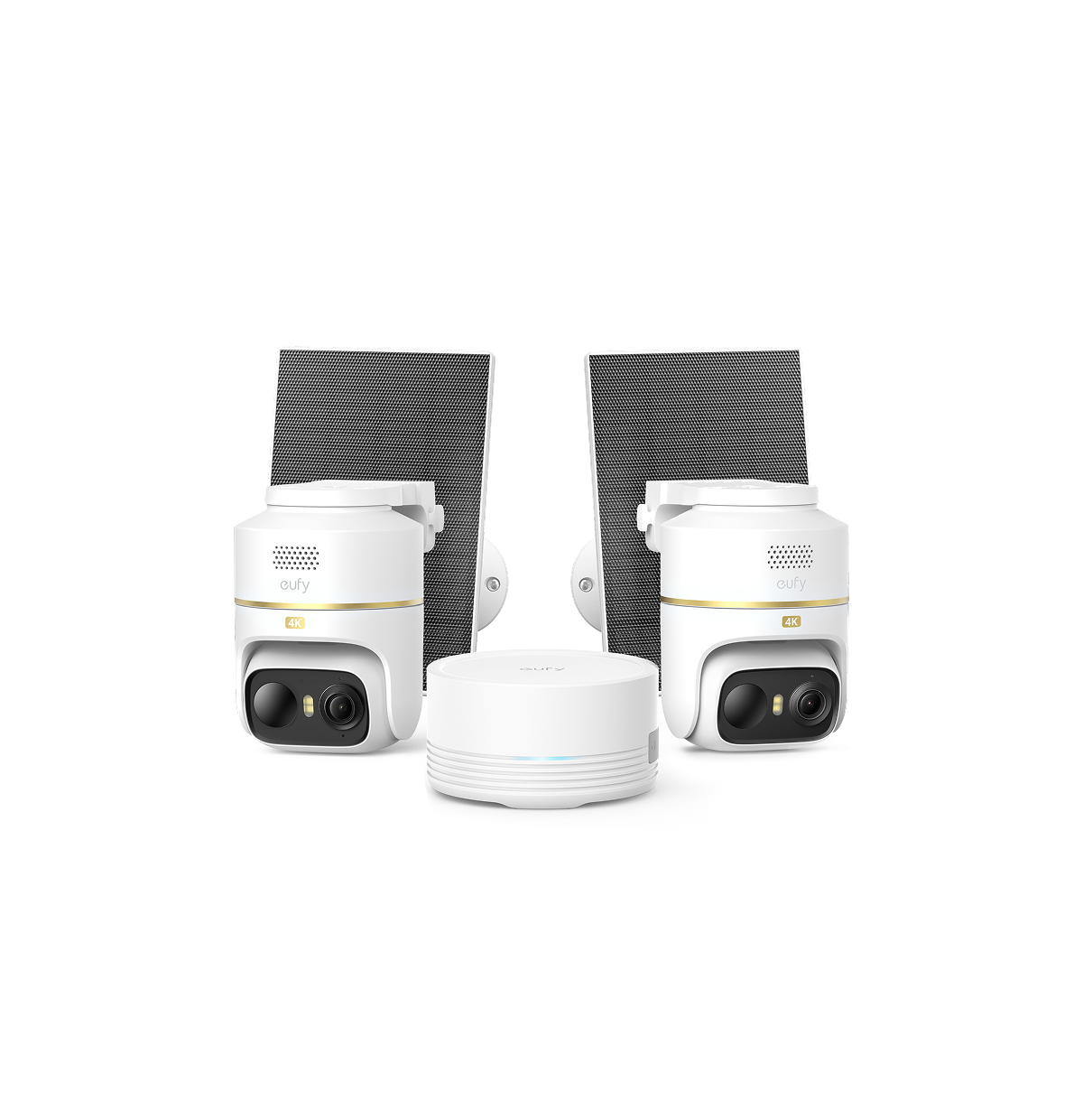 Deux caméras eufyCam C37 édition 4K avec panneaux solaires et HomeBase Mini